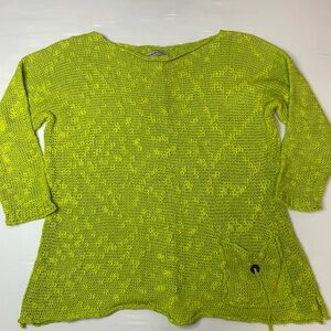 Georgina Estefania Dallas Lime Green Loose Weave Sweater Linen Cotton Blend SZ S